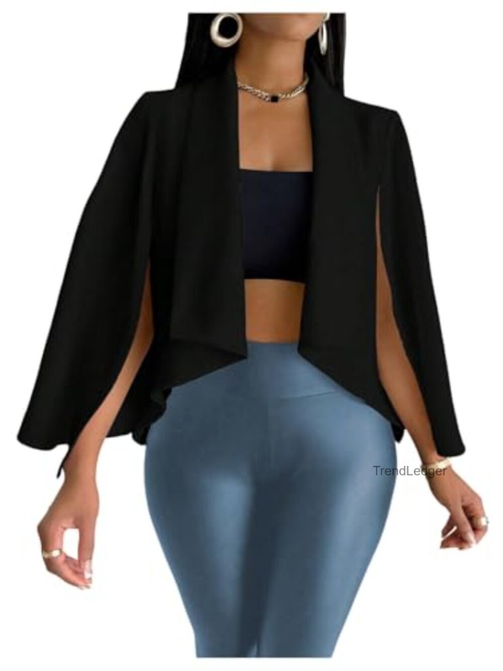Womens Cape Blazer Long Sleeve Cropped Blazer Jacket Business Casual